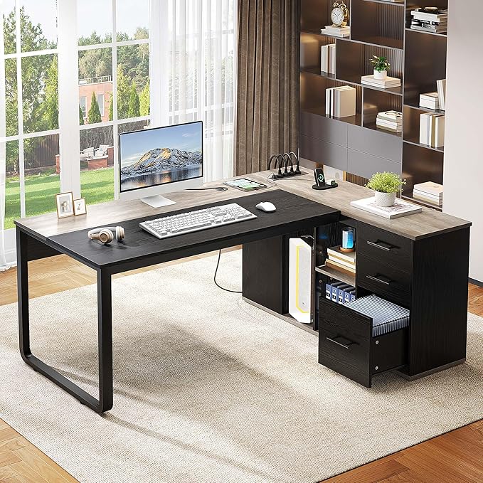 YITAHOME Executive Desk with Power Outlets, Executive Desk with Drawers & - Image 3