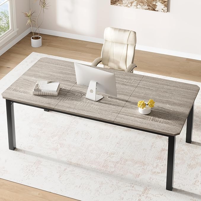 78.7 Inch Long Computer Desk, Large Industrial Office 2 Person Desk Workstation - Image 4