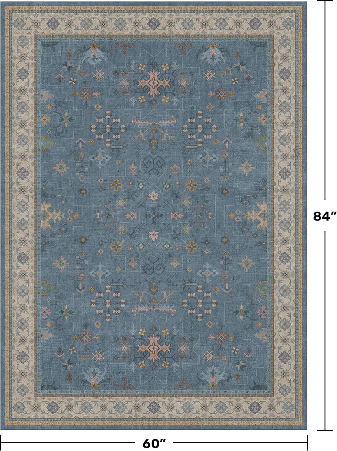 5x7 Rug for Living Room, Boho 5 x 7 Area Rugs Colorful Blue Modern Eclectic - Image 2