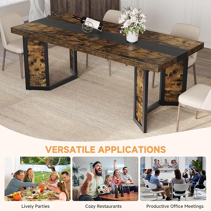 Industrial Dining Table for 6-8 People, Rustic Style Rectangular Dinner Table - Image 9