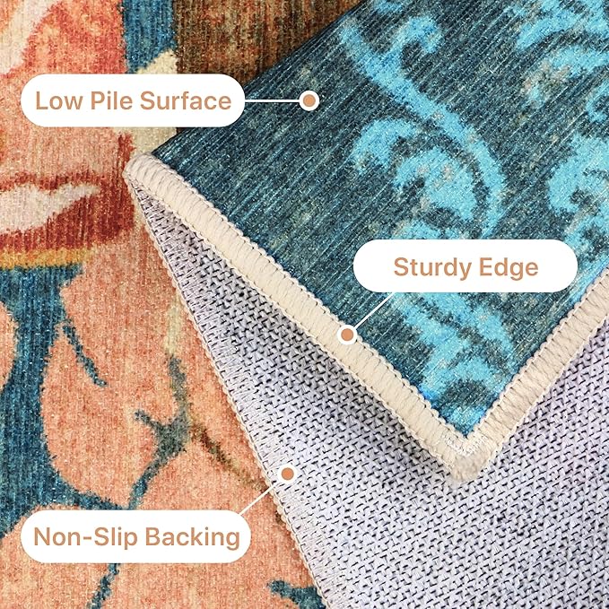 GENIMO Area Rug 2x3 Doormat, Machine Washable Low Pile Rugs, Small Floral - Image 5