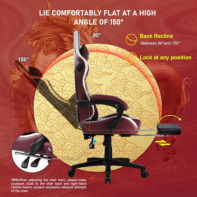 GTPLAYER Gaming Chair with Bluetooth Speakers and Footrest, Dragon Series Video - Image 6