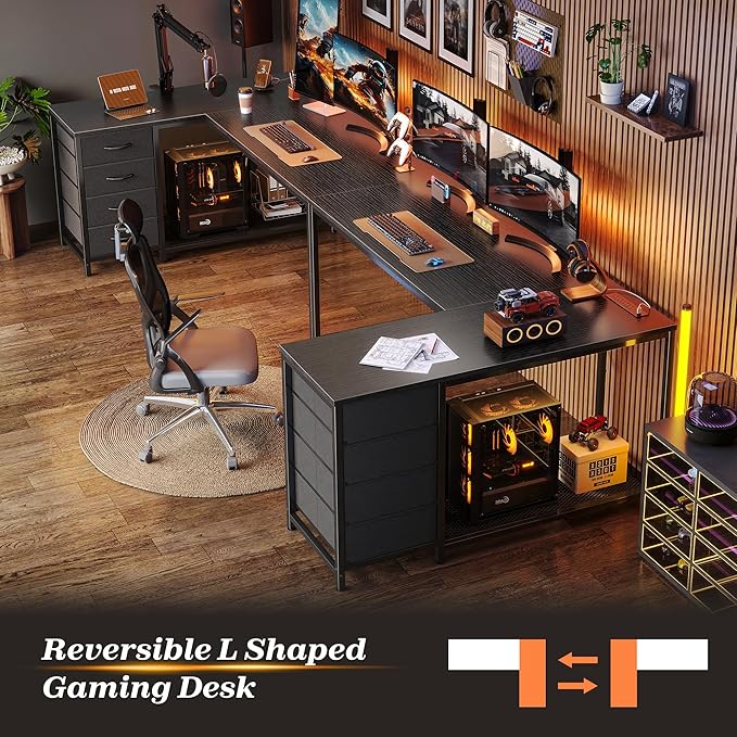 PRAISUN 53" L Shaped Desk with Power Outlets and USB-C Port, Reversible - Image 9