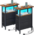 End Table Set 2 with Charging Station, Narrow Side Table with 2 Fabric Drawers by TRIFEBLE