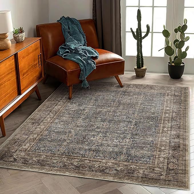 Washable Area Rug 4'x6' Traditional Floor Cover Foldable Thin Rugs Retro - Image 2