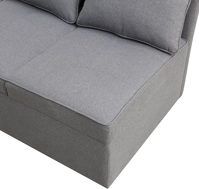 Convertible Ottoman Sofa with Storage, Modern Sackcloth Futon Couch with 2 - Image 9