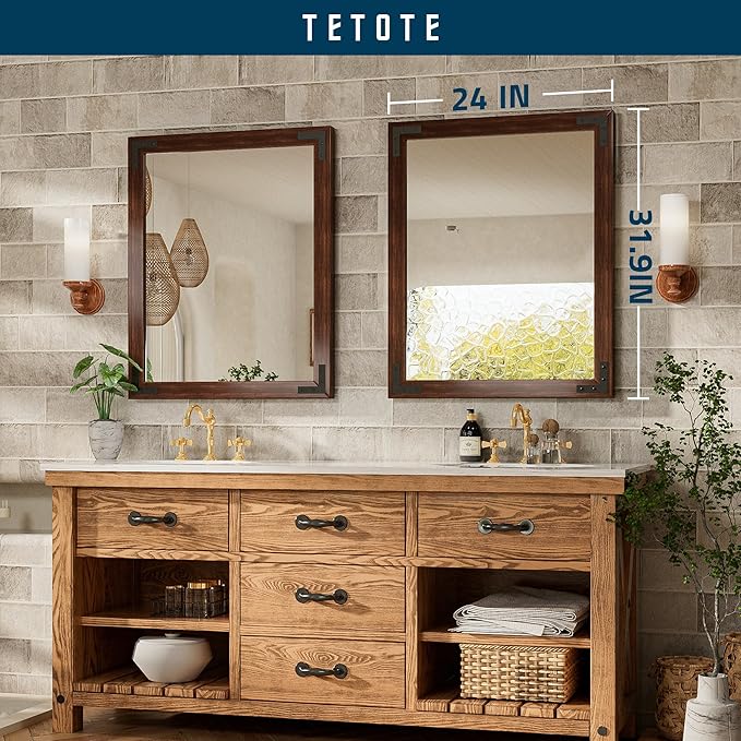 TETOTE 24 x 32 Walnut Wood Framed Mirror - Image 7