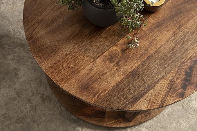 Kate and Laurel Aja Bohemian Round Wood Coffee Table; 26 inch Diameter; Walnut - Image 7