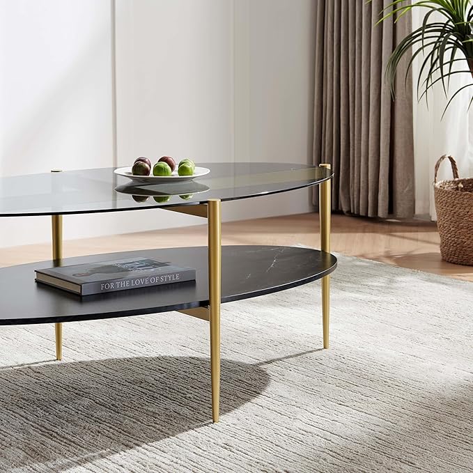 Oval Glass Coffee Table, Mid-Century Modern Design, L43 x W22 x H17 inch - Image 6