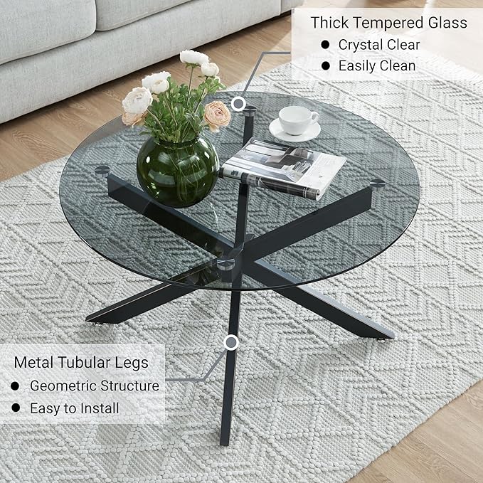 Round Glass Coffee Tables for Living Room, Home Office, Modern & Simple Center - Image 4