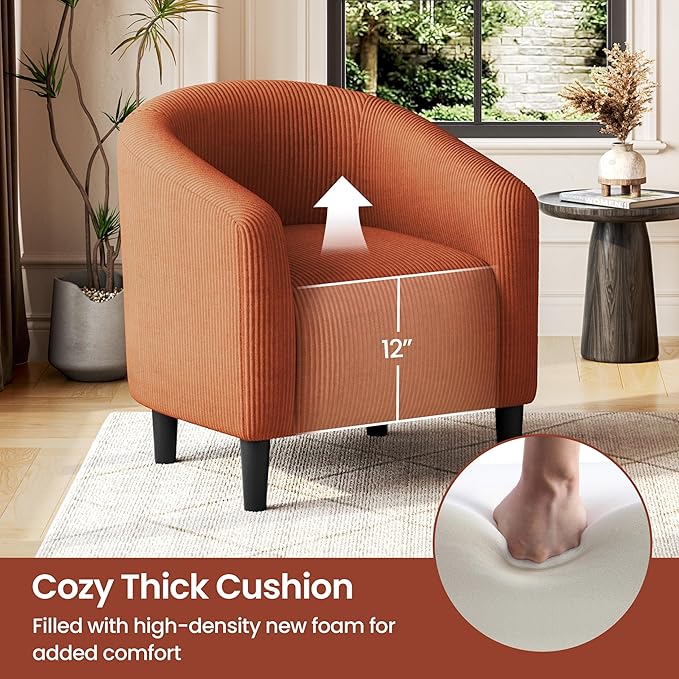 Yaheetech Accent Barrel Chair, Corduroy Fabric Club Chair, Furry Sherpa Elegant - Image 8