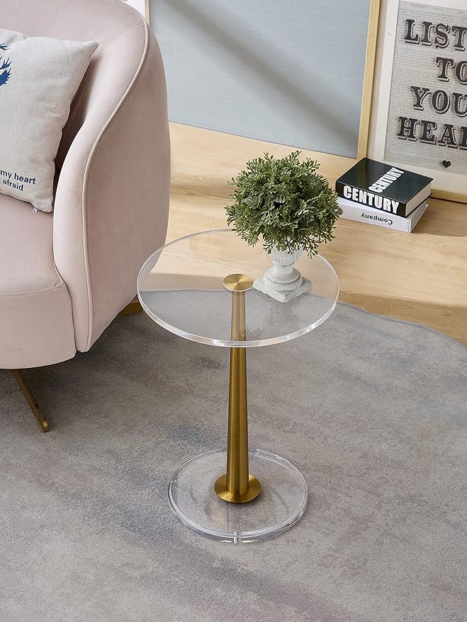 Clear Acrylic Table with Cone Metal Pole … - Image 5
