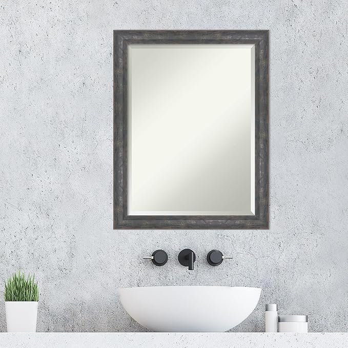 Amanti Art Grey Wall Mirror 27x21 Angled Metallic Rainbow Rectangle Bathroom - Image 5