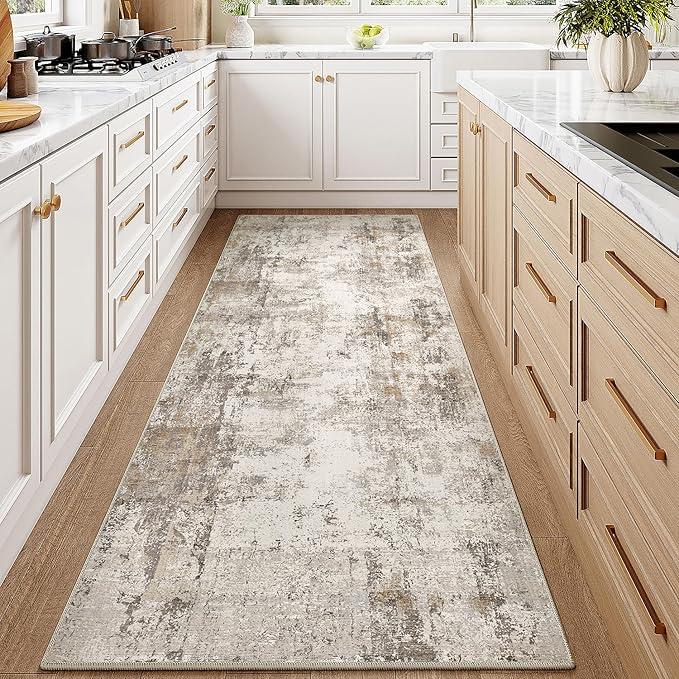 2x8 Washable Runner Rug Brown Grey Neutral Abstract Hallway Kitchen Living Room - Image 3