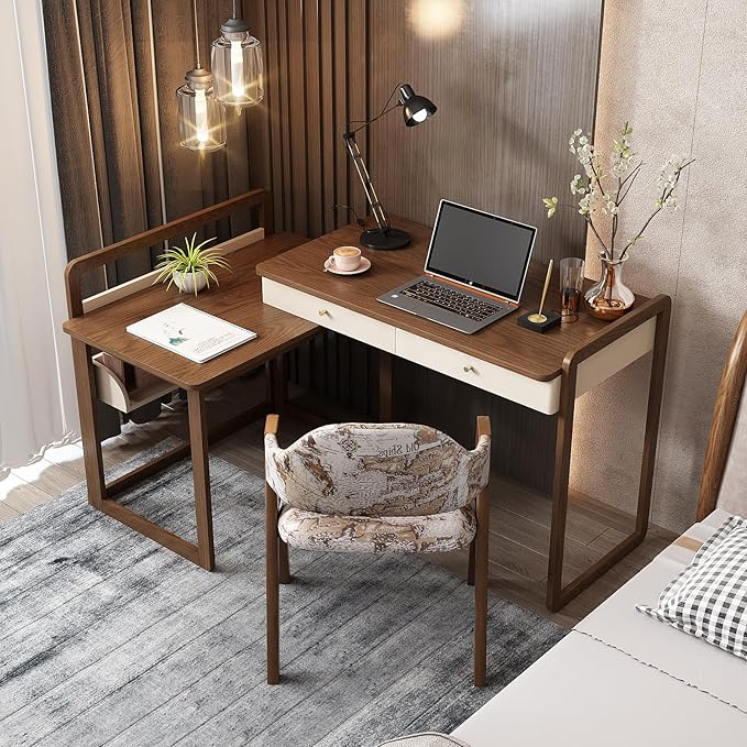 Lartis Extendable to 70" Solid Wood Desk, Storage Study Table - Image 4