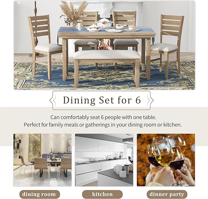 SogesPower 6-Piece Rustic Dining Table Set - Image 3