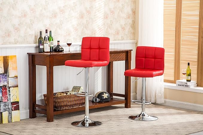 Roundhill Furniture Swivel Red Bonded Leather Adjustable Hydraulic Bar Stool - Image 2