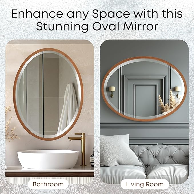 OVALCREST - Oval Wooden Beveled Wall Mirror - Image 7