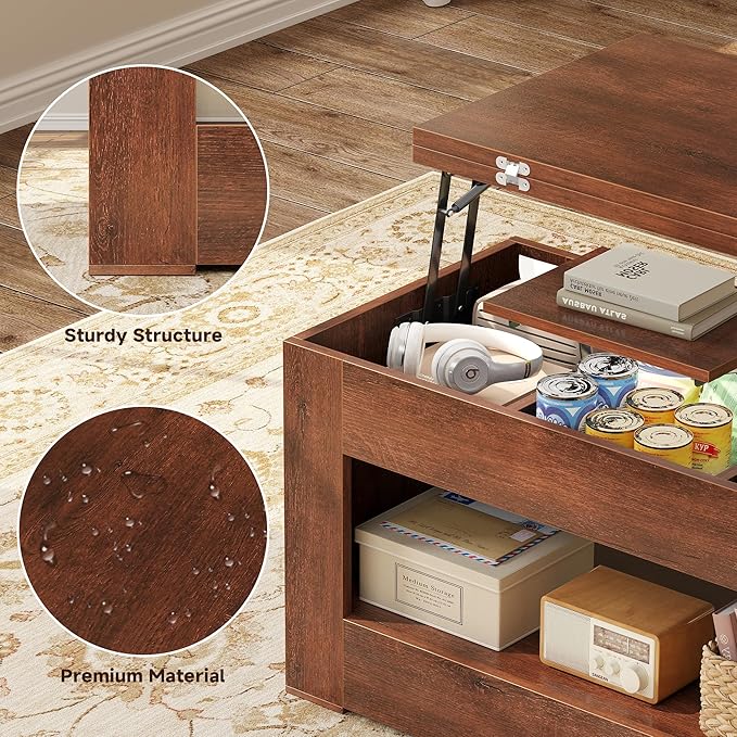 40" Lift Top Coffee Table, 4 in 1 Multi-Function Lift Coffee Table - Image 6