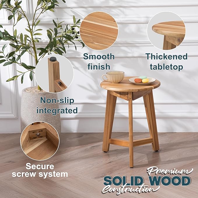 Round Side Table – Acacia Wood End Table - Image 5