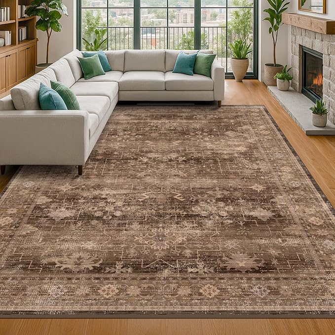 Brown 9x12 Living Room Rug by HazoHaus