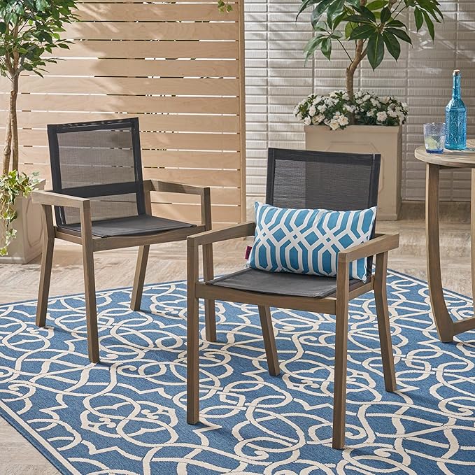 Merax Mesh Seating Solid Wood Dining Chairs Set of 2, French Country Style - Image 5