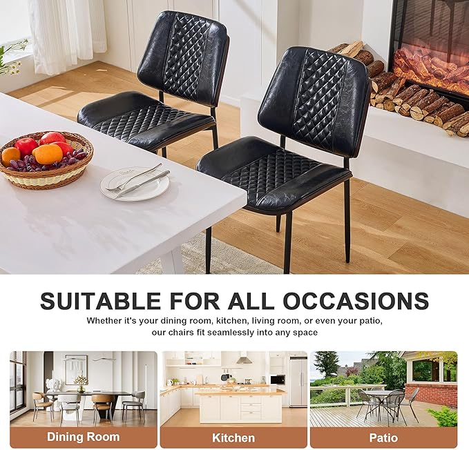 Dining Chairs Set of 4, Upholstered PU Leather Armless Chair, Mid Century - Image 7