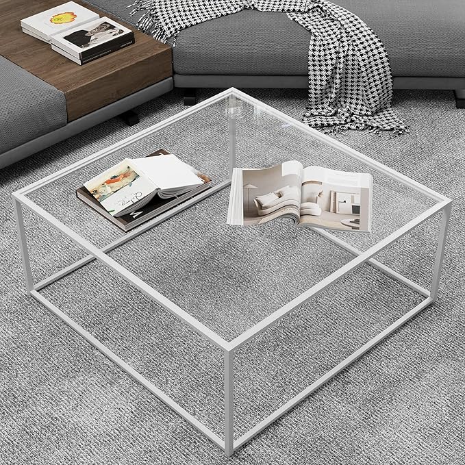 ​​​​​​​​​​​​Glass Coffee Table Square Coffee Table by Easy+Paws