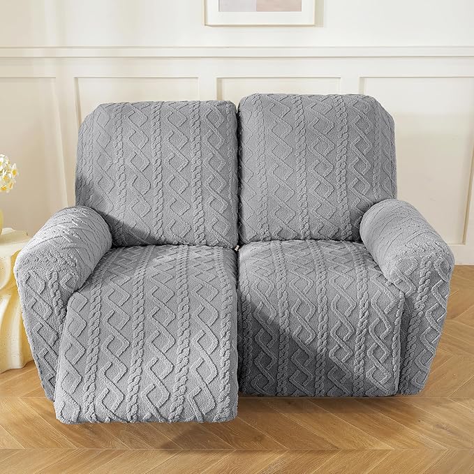 vctops 6 Pieces Geometric Jacquard Plush Recliner Loveseat Slipcovers Soft - Image 6