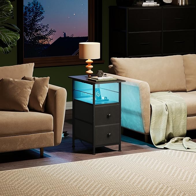 WLIVE Nightstand Set of 2 with Charging Station, End Table Sets with LED Lights - Image 2