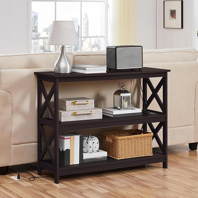Yaheetech Console Table with Power Outlet, 3 Tier Narrow Sofa Couch Table with - Image 5