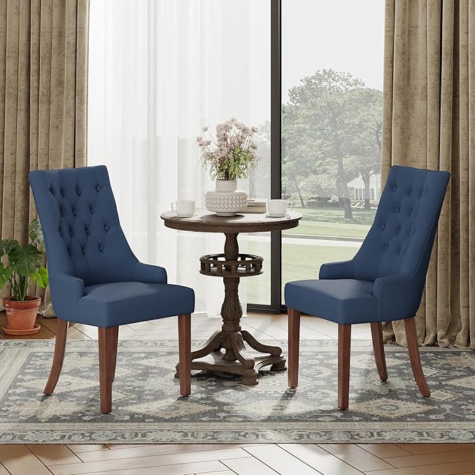 COLAMY Wingback Upholstered Dining Chairs Set of 2, Fabric Dining Room Chairs - Image 3
