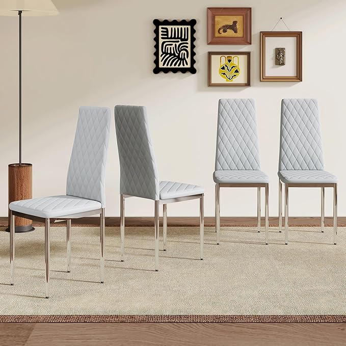 JT Modern Minimalist Dining Chair Fireproof Leather Sprayed Metal Pipe Diamond by JT