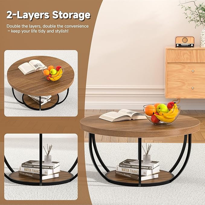 Round Coffee Table, 2-Tier Storage - Image 6
