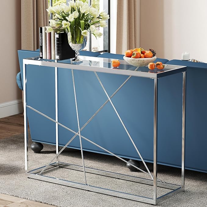 OIOG Glass Console Table for Entryway, Modern Sofa Table by OIOG