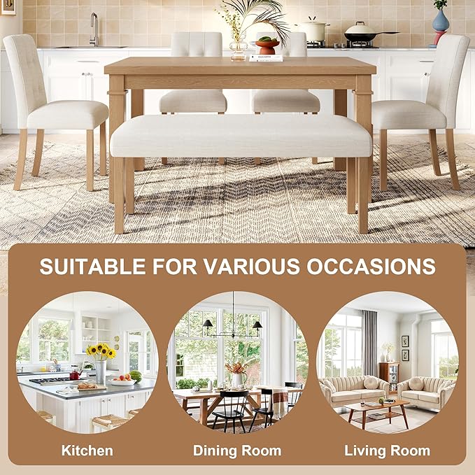 Ball & Cast Dining Table Set for 6 W/Bench & 4 Upholstered Chairs, 6 Piece - Image 6