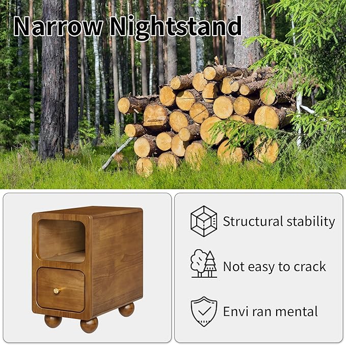 Small Narrow Nightstand with Drawers, Solid Wood Nightstand, Walnut Night Stand - Image 7