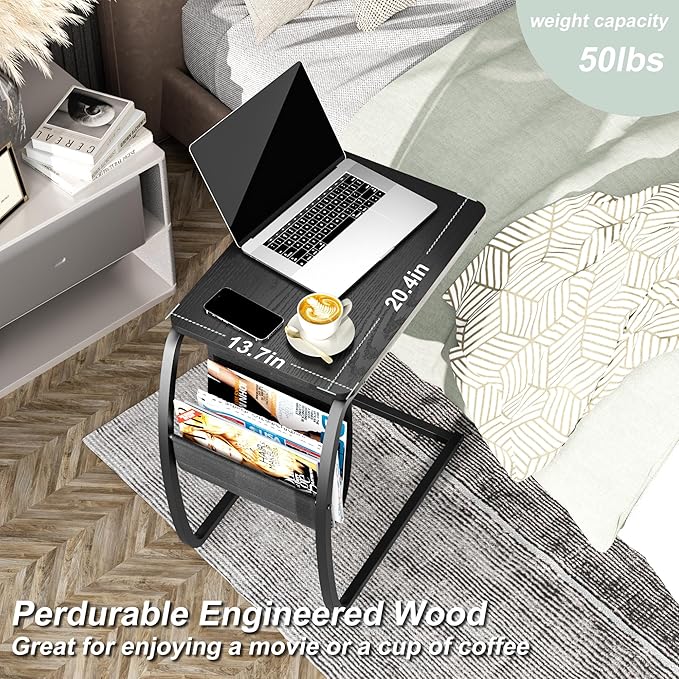 SRIWATANA Side End Tables Living Room, Vintage C-Shaped Laptop Table - Image 4