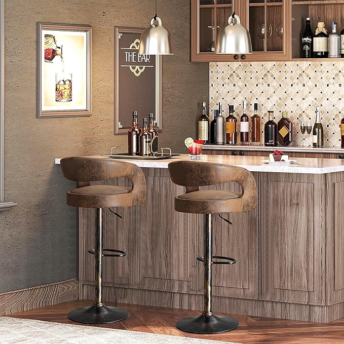 VECELO Bar Stools Set of 2 Adjustable Swivel Modern Pu Leather Barstools - Image 2
