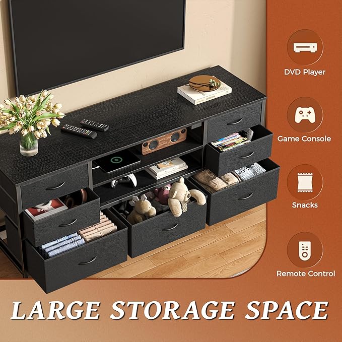 Huuger TV Stand Dresser with Power Outlets and LED Lights, 7 Drawer Console - Image 6