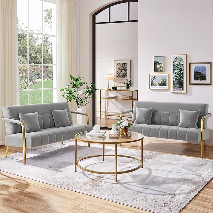 Yaheetech 56.5" W Modern Sofa Small Sofa Luxurious Velvet Fabric Couch - Image 2
