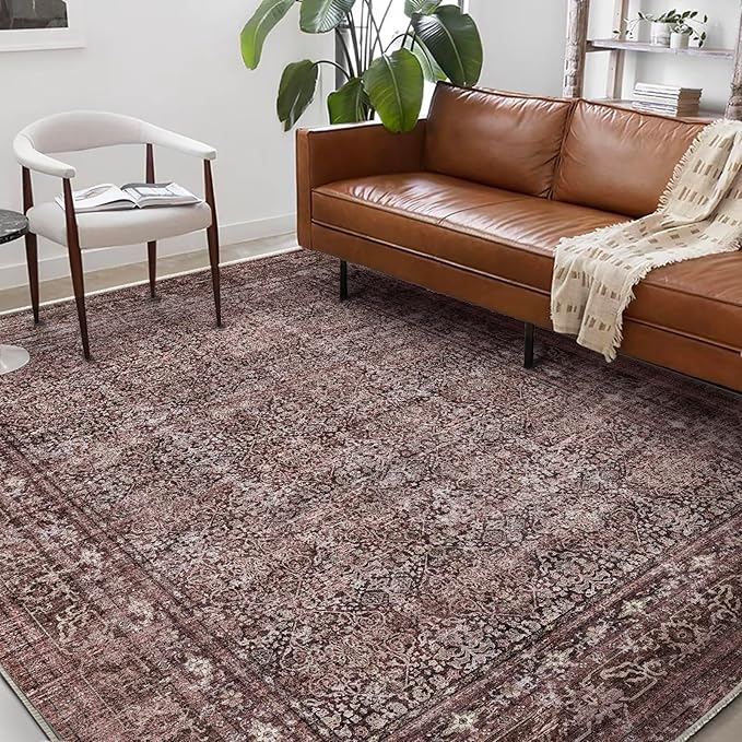 Washable Area Rug 8'x10' Retro Boho Design Non-Shedding Non-Slip Easy Care Ideal - Image 2