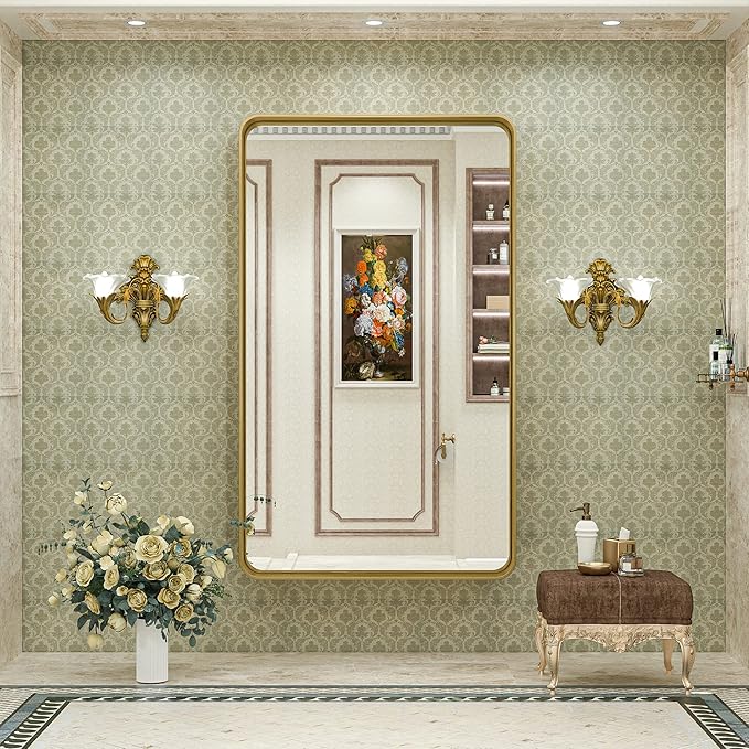 TokeShimi Gold Bathroom Mirror for Wall 48 x 30 Inch Metal Rounded Corner - Image 8