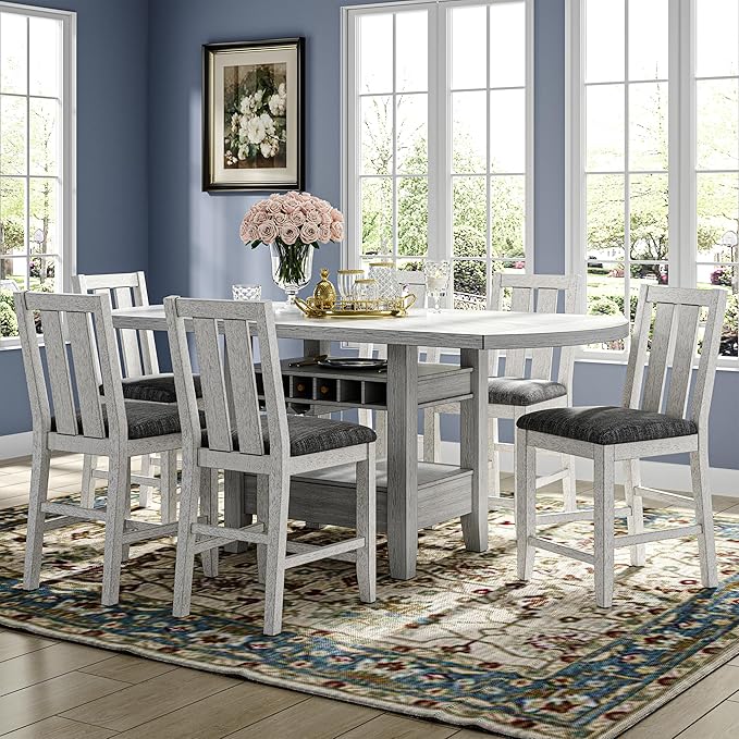 Solid Wood Dining Table Set for 6, Modern Breakfast Dinette Expandable Drop - Image 2