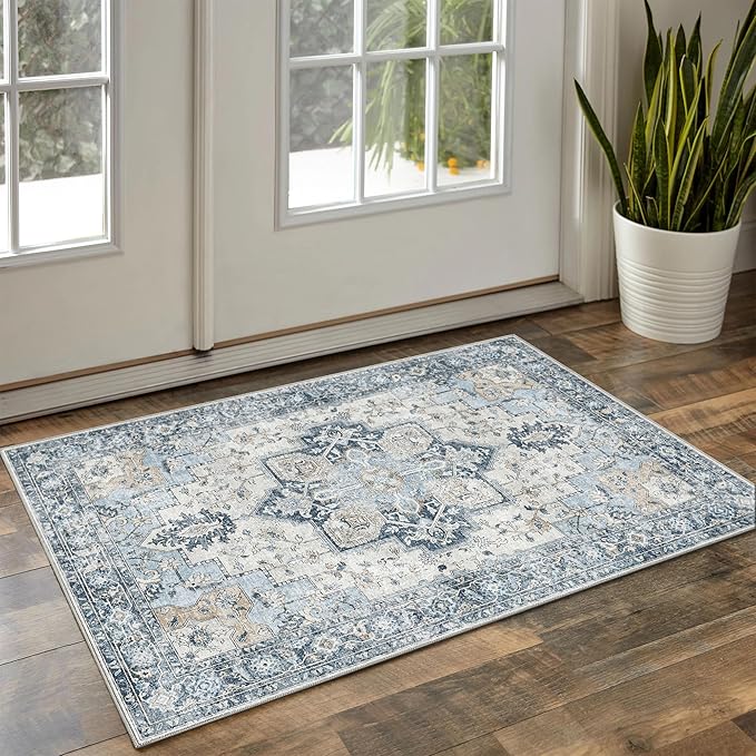 GENIMO Area Rug 2x3 Doormat, Machine Washable Low Pile Vintage Rugs, Small by GENIMO