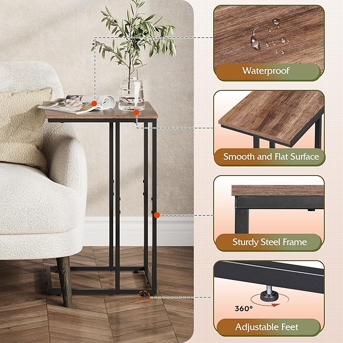 WLIVE Brown Side Table Set of 2, C Shaped End Table Sets, Small Sofa Side - Image 5