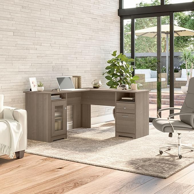 Bush Furniture Cabot L Shaped Computer Desk in Ash Gray | Corner Table - Image 2