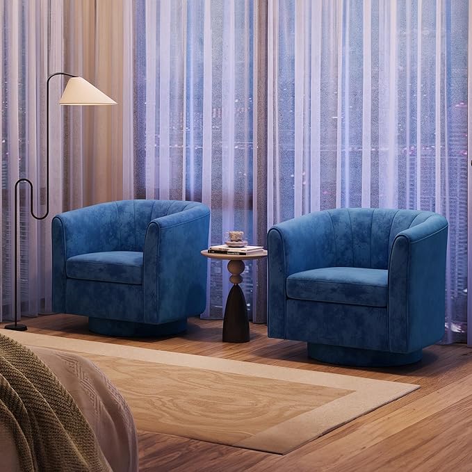 LINSY Swivel Accent Chair with Ottoman: Small Velvet Barrel Chair 360 Swivel - Image 7