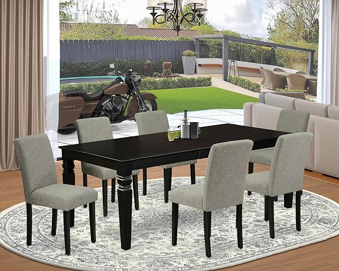 East West Furniture LGAB7-BLK-06 7 Piece Dining Room Table Set Consist of a - Image 2