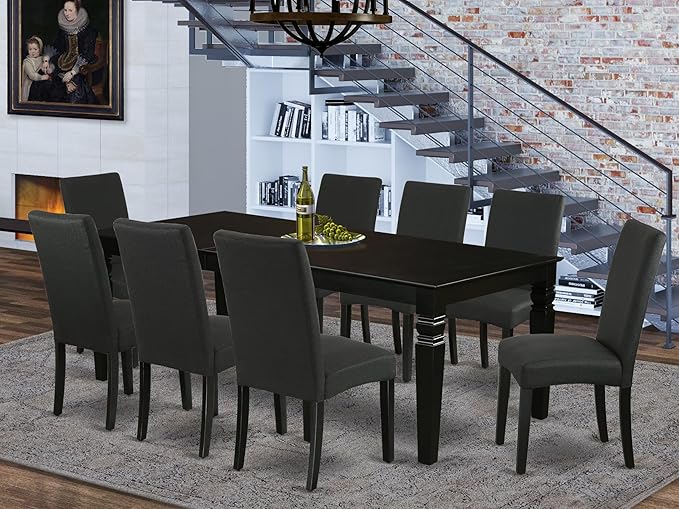 East West Furniture LGDR9-BLK-24 9 Piece Dining Room Set Includes a Rectangle - Image 2
